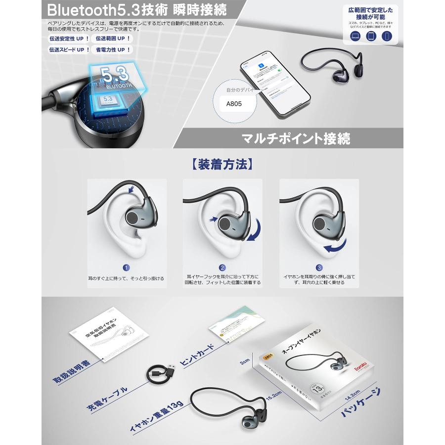 超軽量13g オープンイヤーイヤホン 空気伝導 耳を塞がないイヤホン