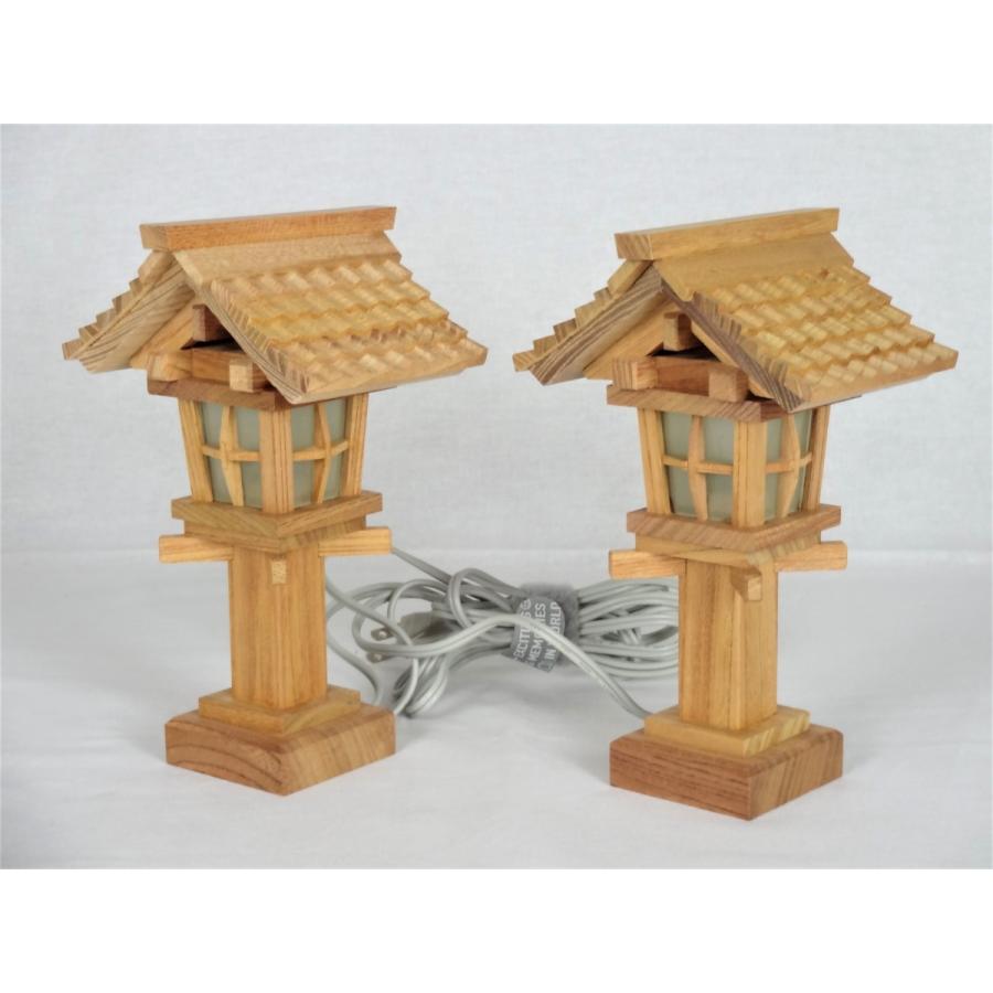 神棚　灯籠　欅材瓦屋根タイプ　20cm高　電気コード式