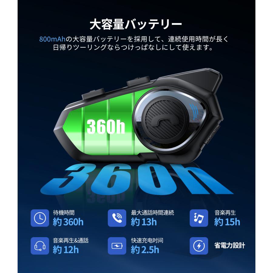 ＼月末お得なクーポン配布中！／ JESIMAIK バイク インカム 2台セット R16 薄型 Bluetooth5.1 6人同時通話 聴きトーク ノイズキャンセリング 日本語音声｜ty01-store｜16