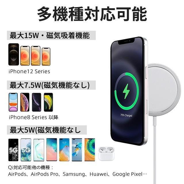 For Magsafe充電器 マグネット式 ワイヤレス充電器 15W出力 - iPhone 12/13(Pro/ProMax/Mini/AirPods｜ty1-st｜14