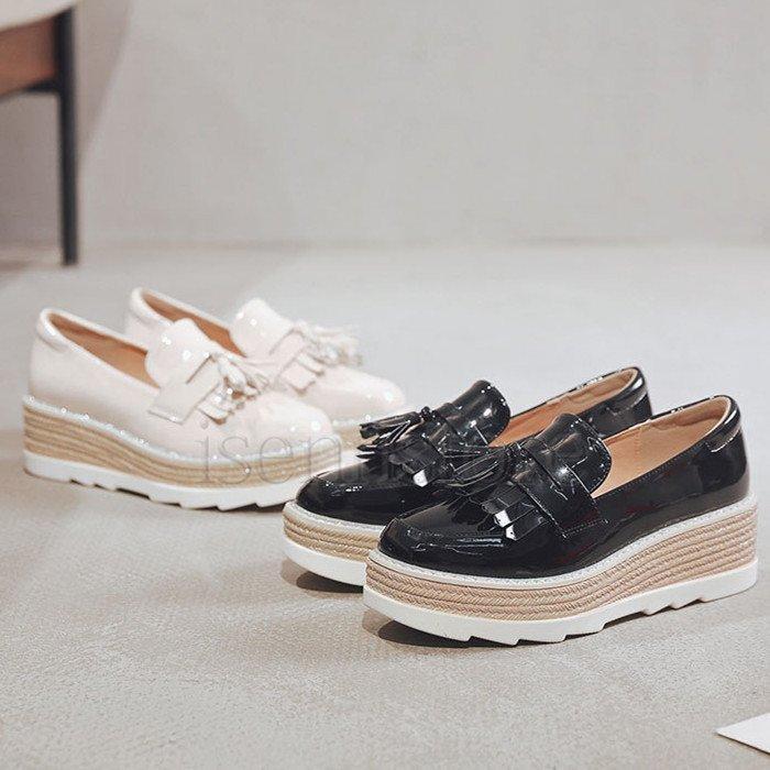 ローファー 革靴 レディース 前厚プラットフォーム クッションイ