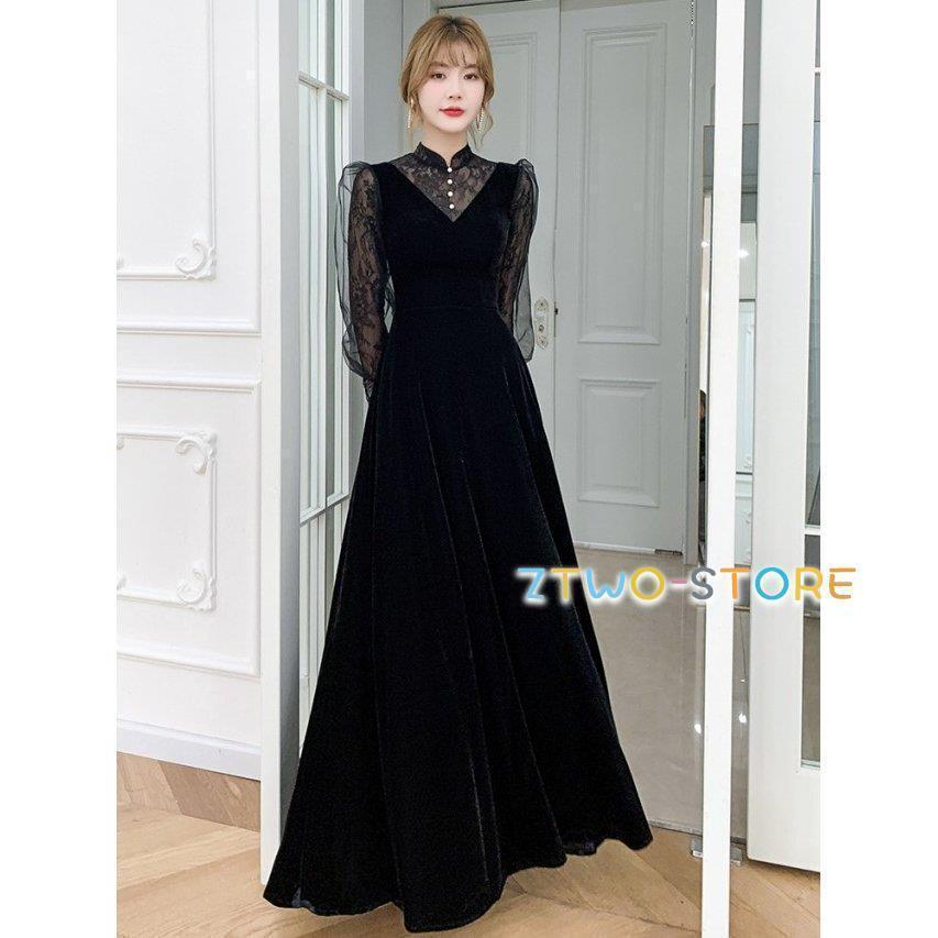 値下げ】パーティードレス 結婚式 お呼ばれドレス 袖あり ロング