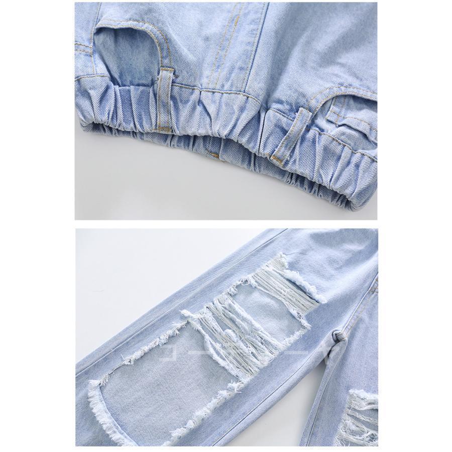 キッズダンス衣装 デニムパンツ ジーンズ ダメージパンツ セットアップ ヒップホップ へそ出し ス 黒 韓国 かっこいい 練習着 110 170 |  | 08