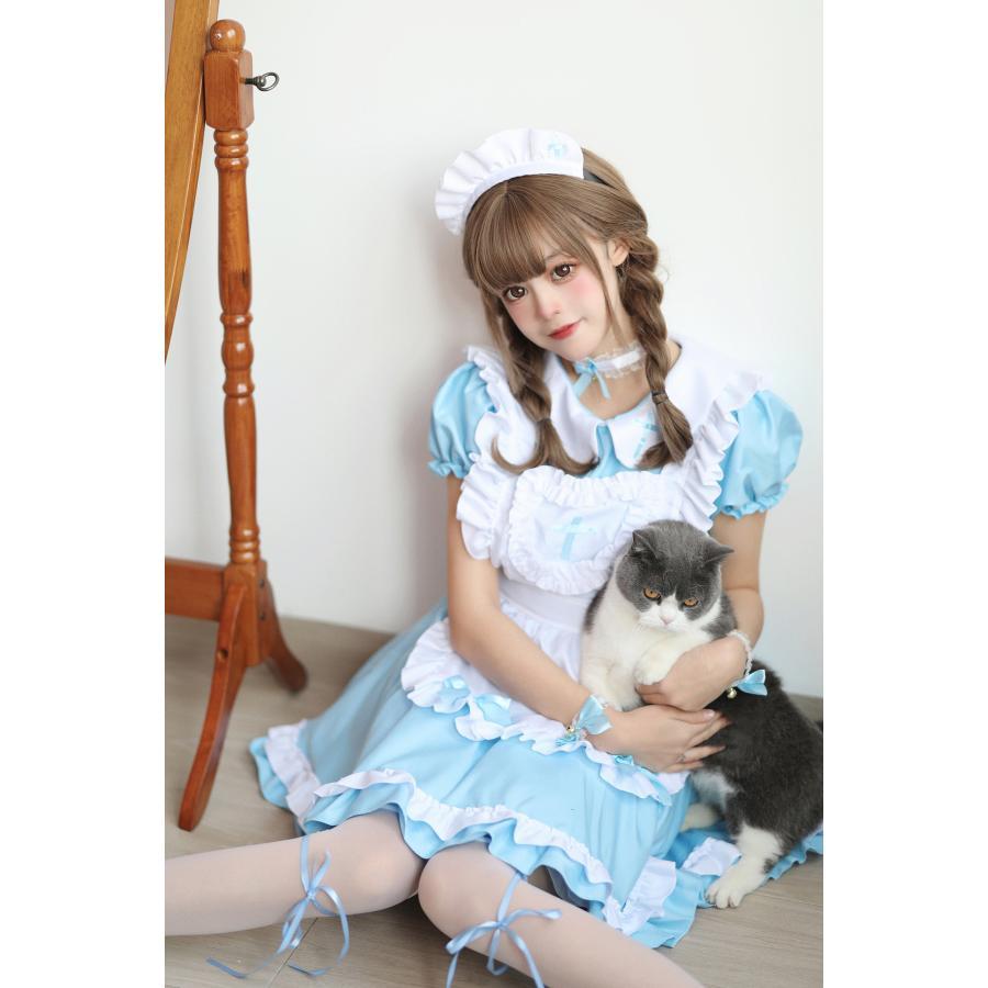 メイド服 コスプレ 大きいサイズ コンカフェ メイド ハロウィン ゴスロリ風 フリル 豪華セット コスチューム 可愛い アリス風 仮装 学園祭 文化祭｜ty1-st｜06