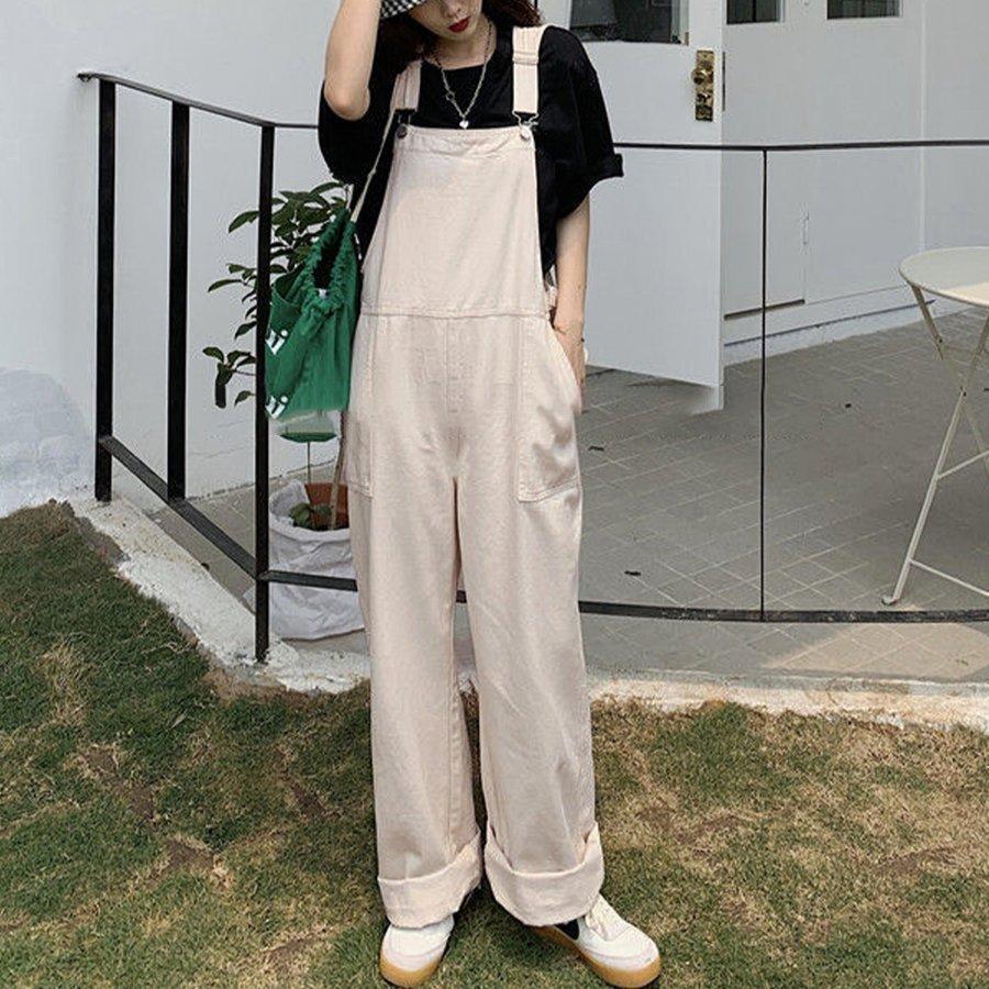 サロペット オーバーオール パンツ レディースロング丈 ワイド