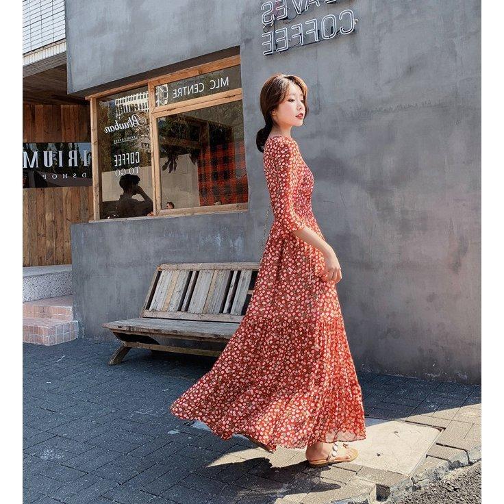 海外限定 オシャレ マキシワンピース 春夏 きれいめ 40代 レディース 秋物 ワンピース Vネック 大人 お出かけ 結婚式 通勤 ロング 春 ワンピース 花柄 シフォン ワンピース サイズ S Www We Job Com