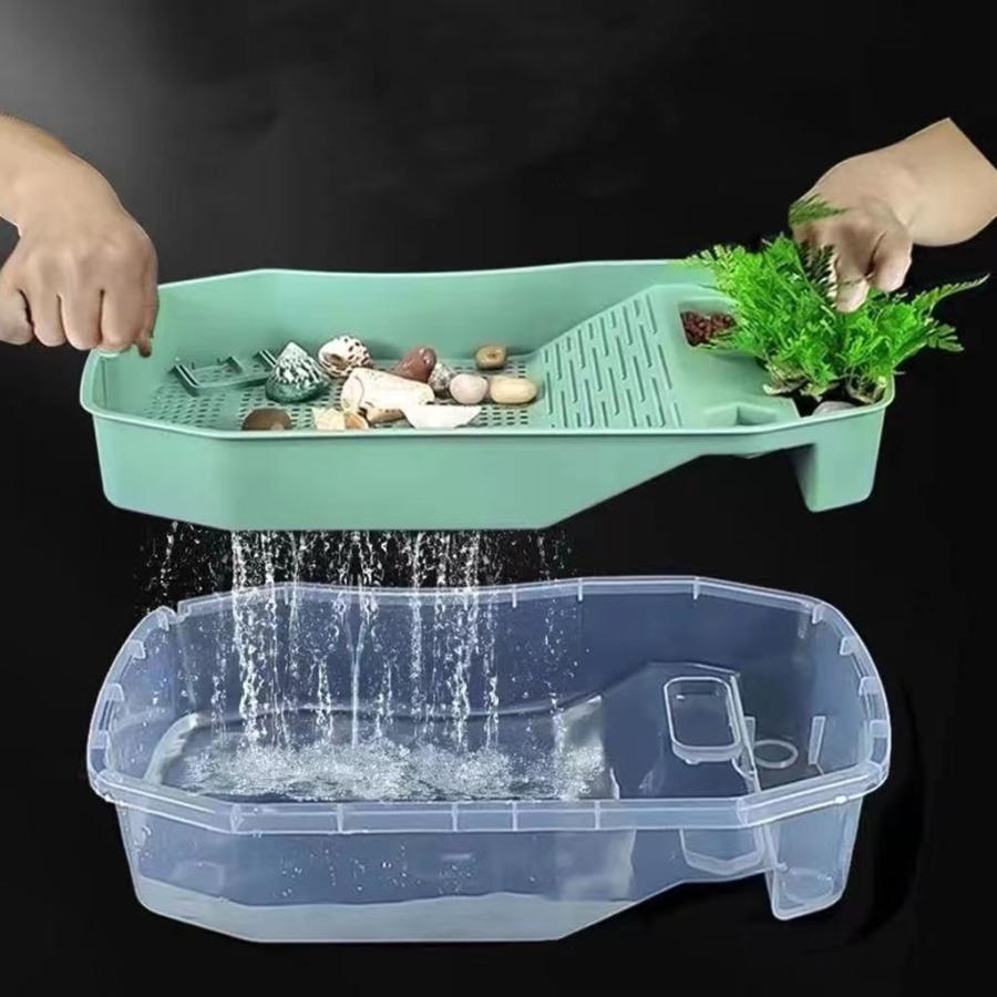 Sale 96 Off 亀水槽 両生類 飼育ケース 飼育ボックス 排水孔 飼育水槽 カメ生息地 分離式 エサ皿 脱出防止フェンス カメ 観察 ペット用品 Aynaelda Com