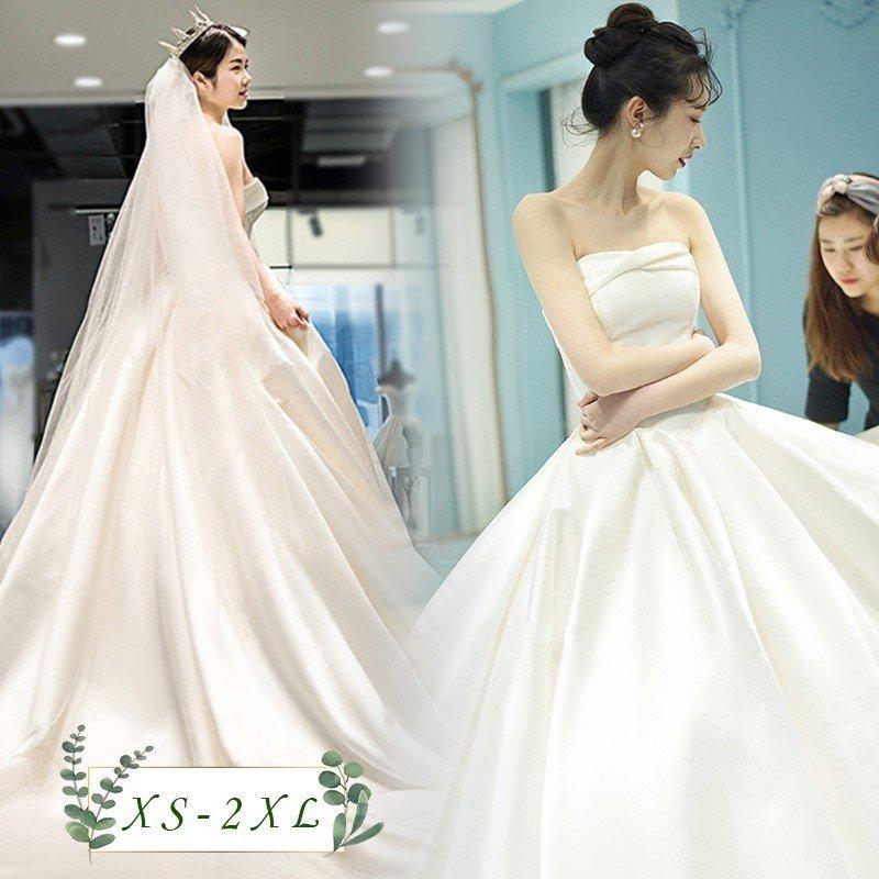 大人気定番商品 ウェディングドレス 二次会ドレス サテン全体 白ワンピース パーティードレス 森ガール 結婚式 二次会 披露宴 エレガント 旅行撮影ドレス 海外挙式 プリンセスライン タイプ ロング トレーンつき