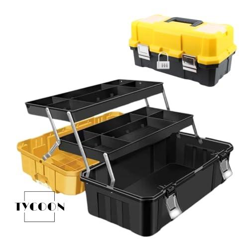 ツ一ルボックス 3段 工具箱 折りたたみ式 大容量 18インチ 43×23×20cm 19ヶ所収納 南京錠付き 盗難防止 ブルー/イエロー ...