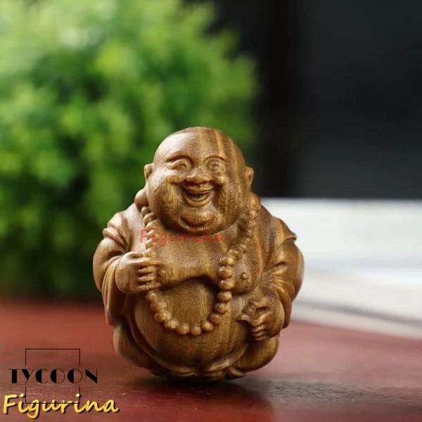 仏像 ミニ 布袋さんの置物 七福神置物 木彫りの布袋様 天然緑檀木 神様