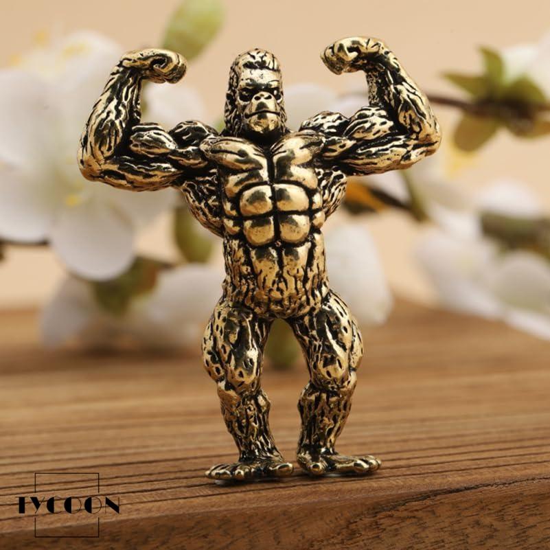 真鍮製ゴリラ置物 6.5×5.6×2.8Cm 筋肉ゴリラ彫像 デスクトップ装飾