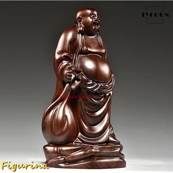 布袋さんの置物 七福神 布袋 様 木製フィギュア 高級天然 黒檀 布袋様