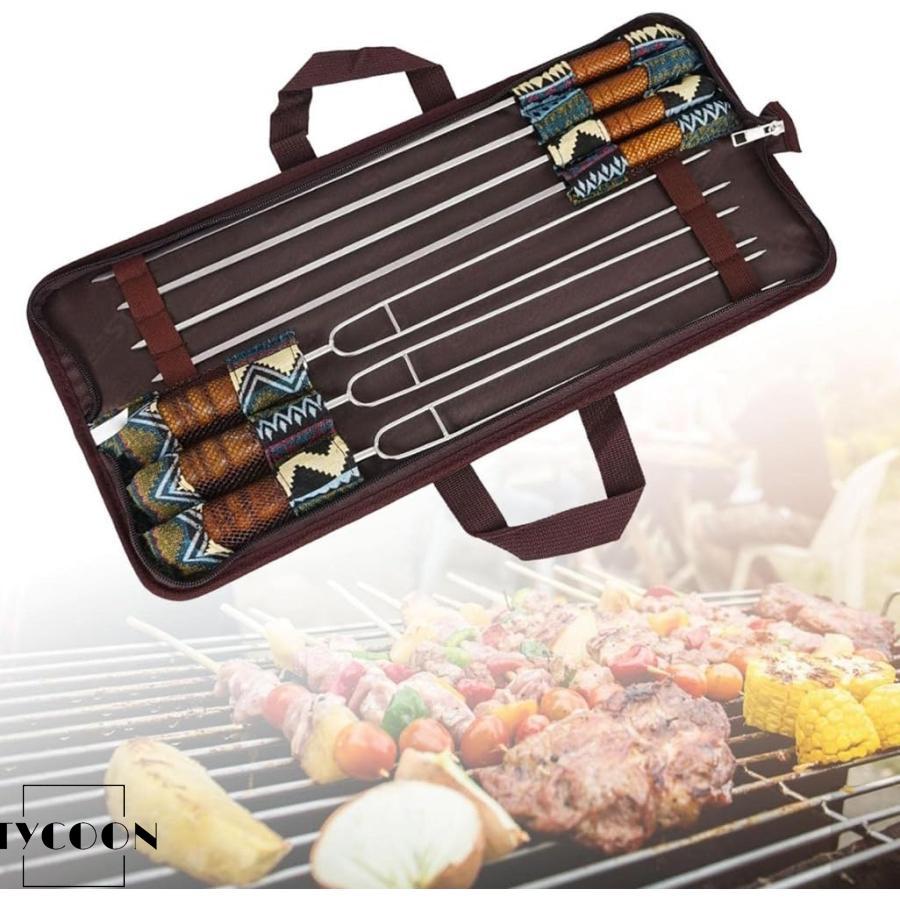 バーベキュー串 焼き串 ステンレス鋼 木製ハンドル 魚串焼き BBQ