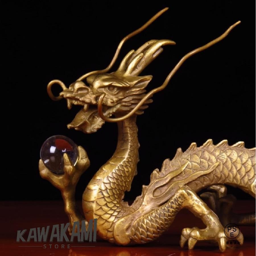 龍の置物 龍 置物 長髭 右手に水晶を持つ龍 金運 開運グッズ