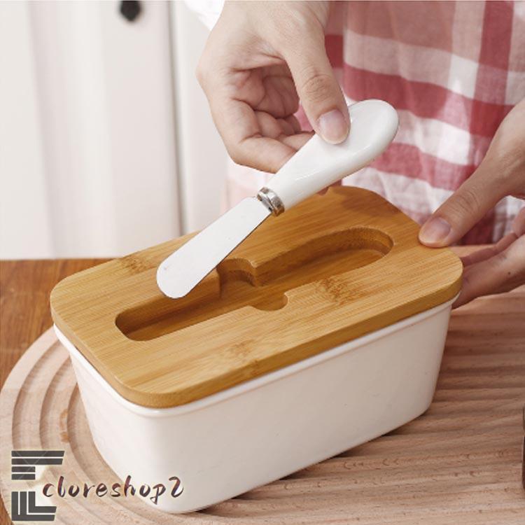 バターケース 保存容器 ナイフ付き バター バターボックス 木葢 陶器