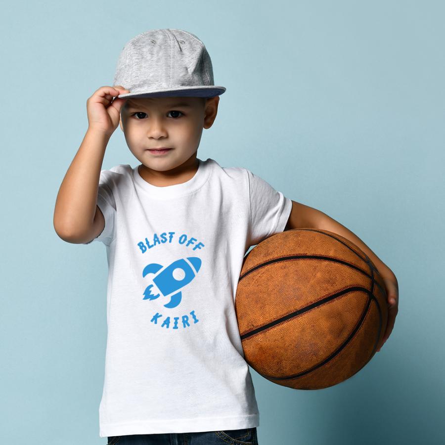 名入れ Tシャツ キッズ ベビー ロケット 乗り物 宇宙 名前入り 誕生日