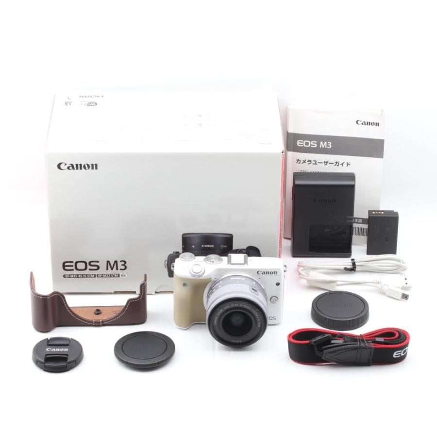 カメラ5点セット CANON OLYMPUS FUJIFILM PANSONIC Canon ミラーレス一眼カメラ EOS M3 レンズキット(ホワイト) EF-M15