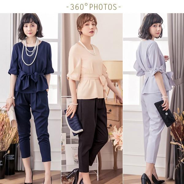 全2色 パンツドレス ツーピース リボン 襟 パーティー 結婚式 パンツドレス 結婚式 全2色 カシュクール パーティードレス