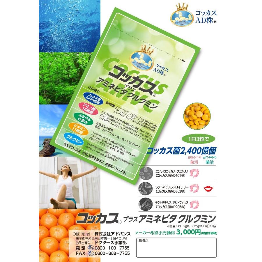 腸活　善玉菌　サプリメント　コッカス　プラス　アミネ　ビタクルクミン　3袋 コッカスプラスアミネビタクルクミン90粒入り 10袋セット 腸内