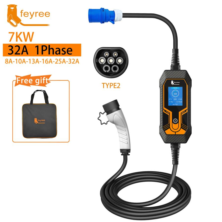 ポータブルEV車の充電器タイプ2 IEC62196-2 32A 1相7.2KW evse調整可能
