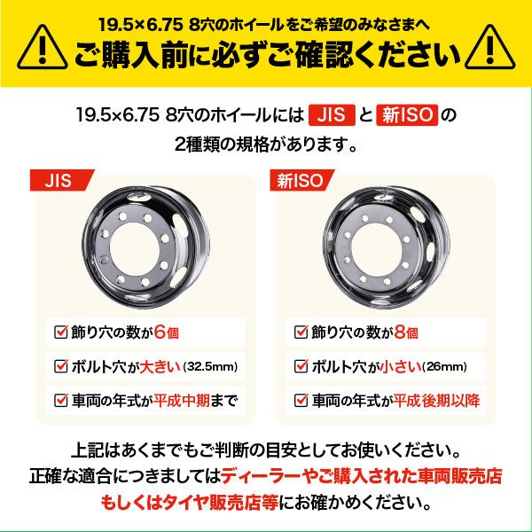 メッキホイール 19.5×6.75 8穴 JIS フロント用 低床 増トン 大型