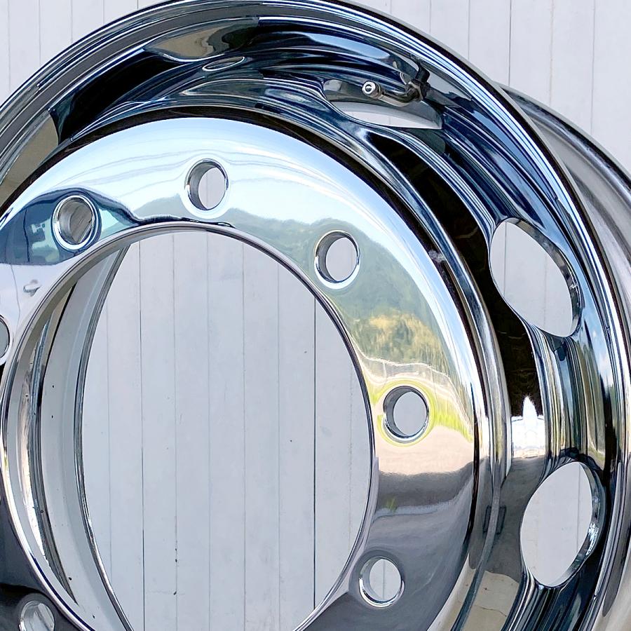 大型アルミホイール　10穴　新車外し1本タイヤ付き メッキホイール 22.5×8.25 10穴 新ISO フロント用 大型 トラック