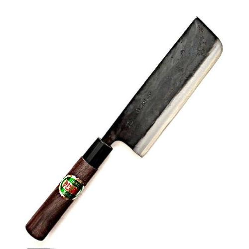土佐打刃物 忠義作 菜切包丁 165mm 青鋼一号 黒打 両刃 クルミ柄 日本