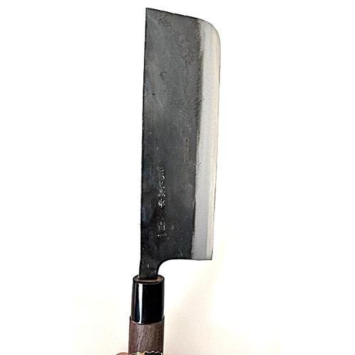土佐打刃物 忠義作 菜切包丁 165mm 青鋼一号 黒打 両刃 クルミ柄 日本