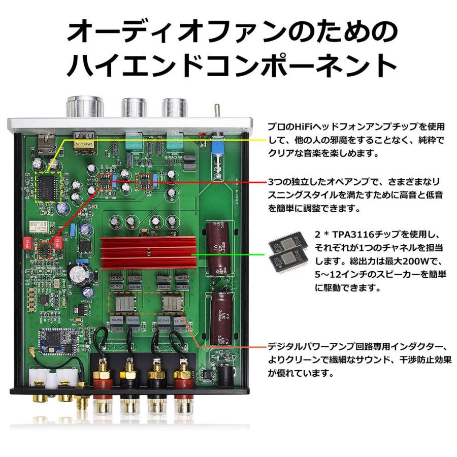 HiFi Bluetooth 5.0 デジタル パワーアンプ ステレオ 2/4チャネル オーディオアンプ 50W×4｜tysj-online｜07