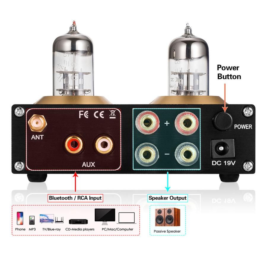 Mini Bluetooth 5.0 6H3N 真空管アンプ ステレオ ヘッドフォン