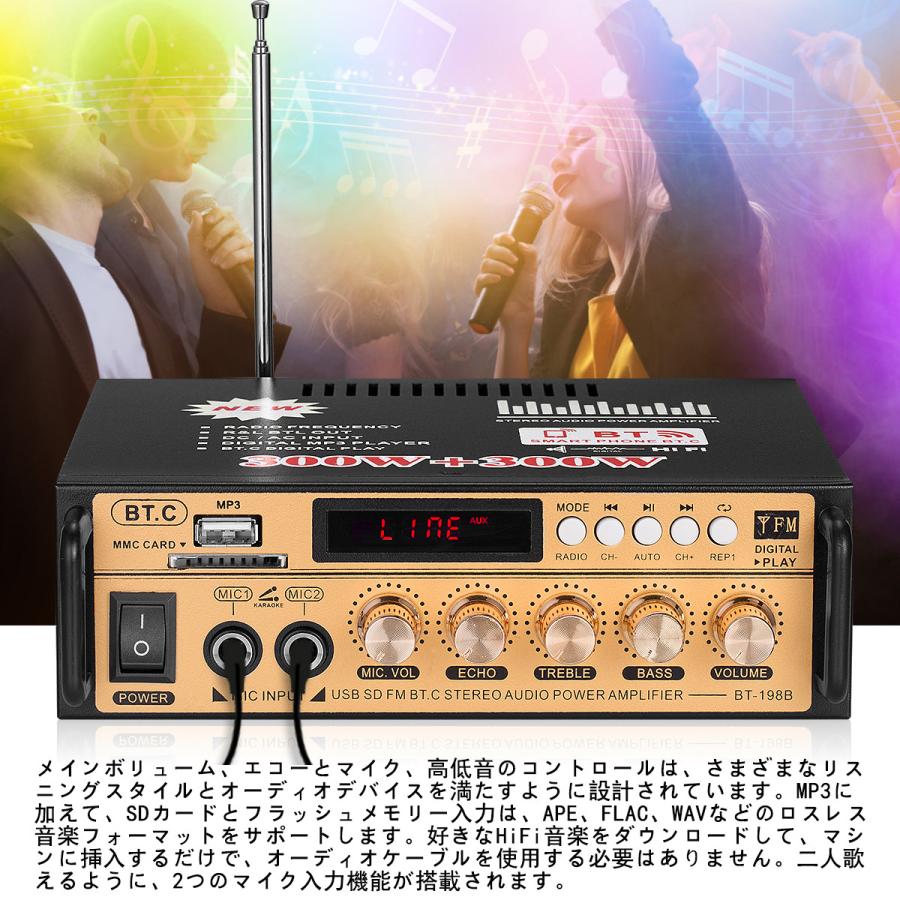 Bluetooth デジタルアンプ ステレオ ホーム/カー オーディオアンプ MIC