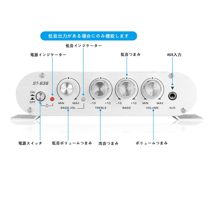 Mini HiFi ステレオ 2.1CH オーディオアンプ 家庭 車 ヨット 用 サブウーファーアンプ 電源アダプター付属｜tysj-online｜03