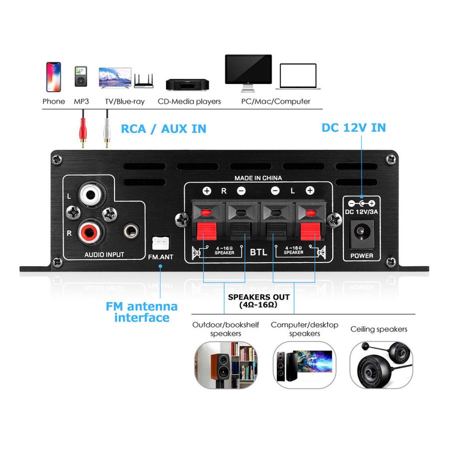 Mini Bluetooth 5.0 デジタルアンプ ステレオ ホーム/カー オーディオアンプ USB Music Player プレーヤー｜tysj-online｜06