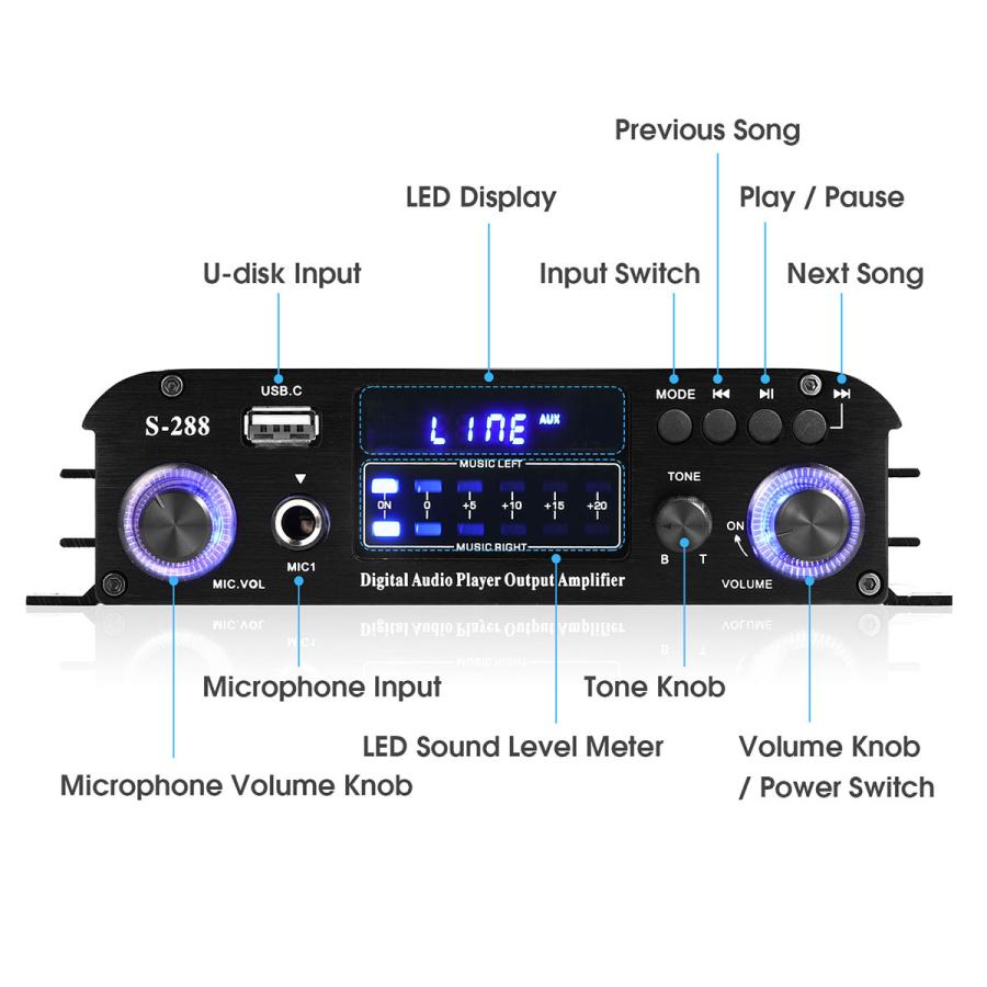 Mini Bluetooth5.0 デジタルアンプ 4CH オーディオアンプ USB ミュージック プレーヤー 40W×4｜tysj-online｜09