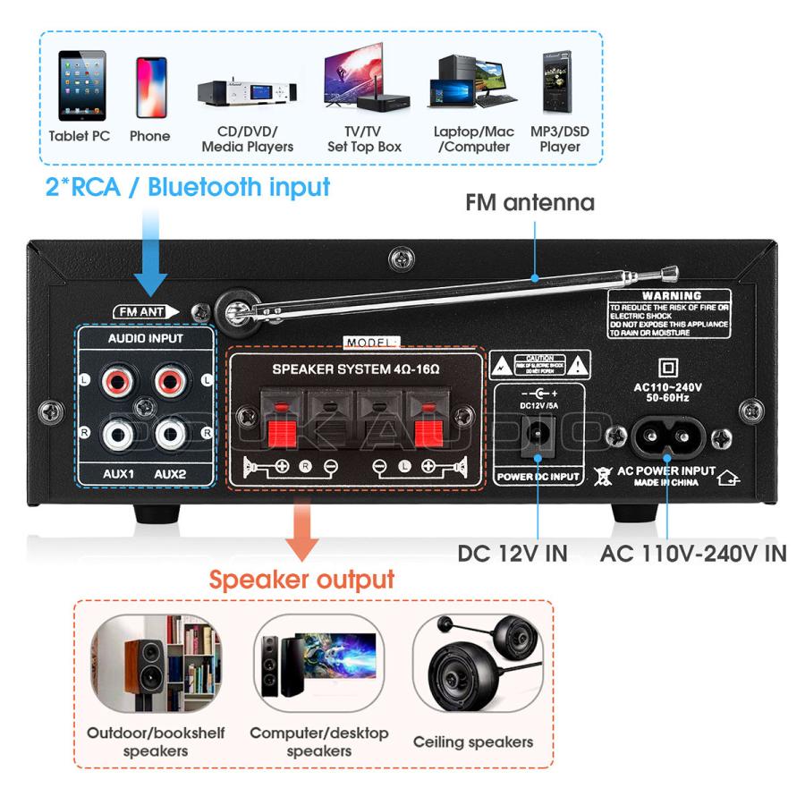 Bluetooth デジタルアンプ カラオケ プレーヤー ホーム/デスクトップ/カー用 パワーアンプ w/IR 70W×2｜tysj-online｜08