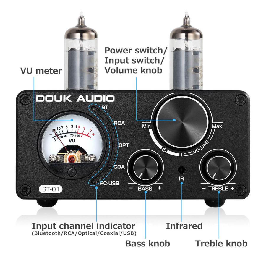 DOUK AUDIO ST-01 6K4 HiFi Bluetooth 5.0 真空管アンプ USB DAC COAX OPT デジタル オーディオ アンプ VUメーター付き｜tysj-online｜13