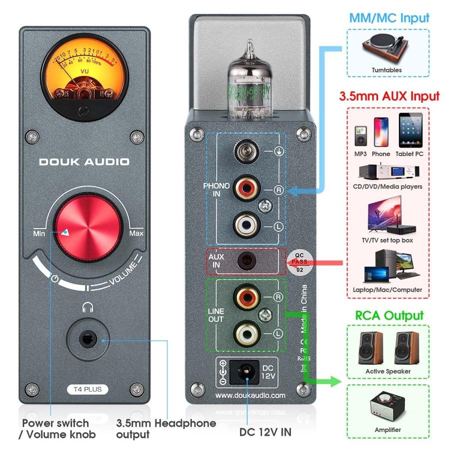 Nobsound T4 PLUS レコードプレーヤー ステレオ プリアンプ ヘッドフォンアンプ VUメーター HiFi 5654 真空管 フォノプリアンプ｜tysj-online｜16