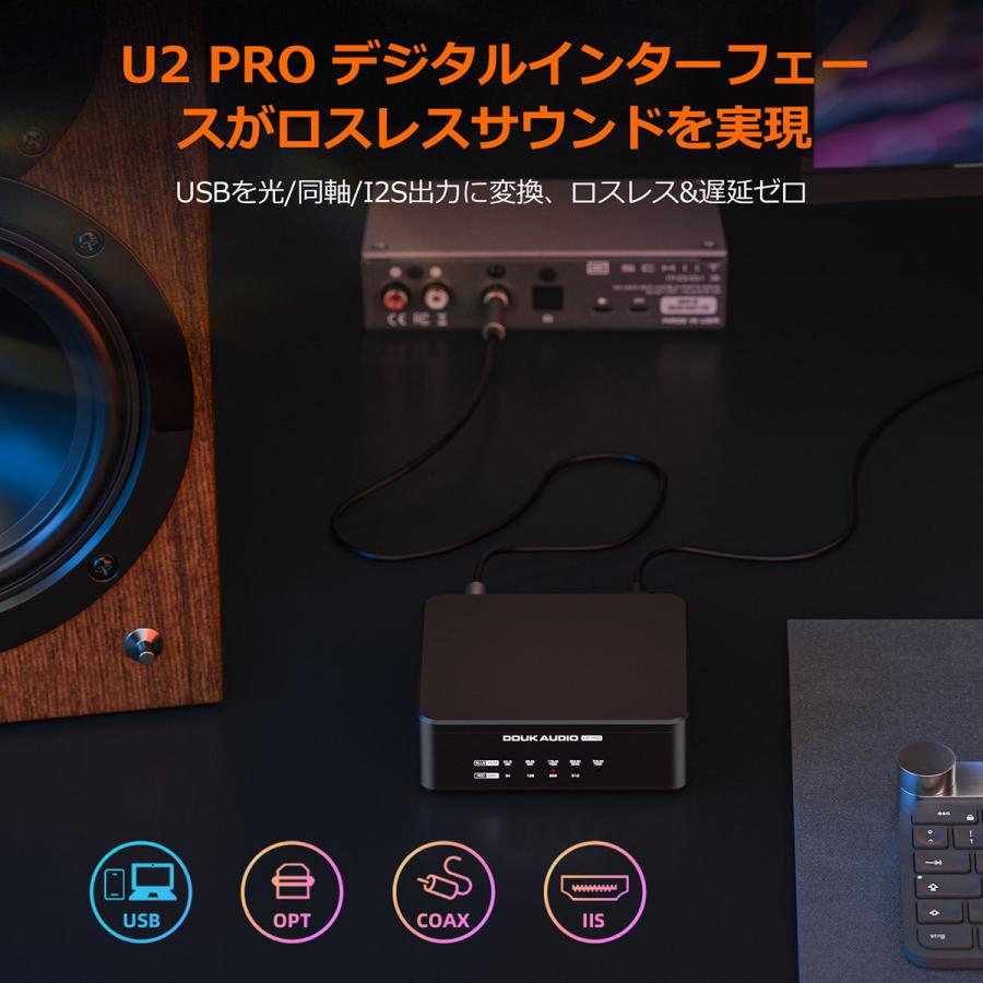 Douk Audio U2 PRO USB デジタルインターフェース XMOS XU316搭載 光/同軸/I2S出力 DSD512対応 オシレーター交換可能 UAC1.0/2.0切替 PC/スマホ/PS5/Switch対応の画像