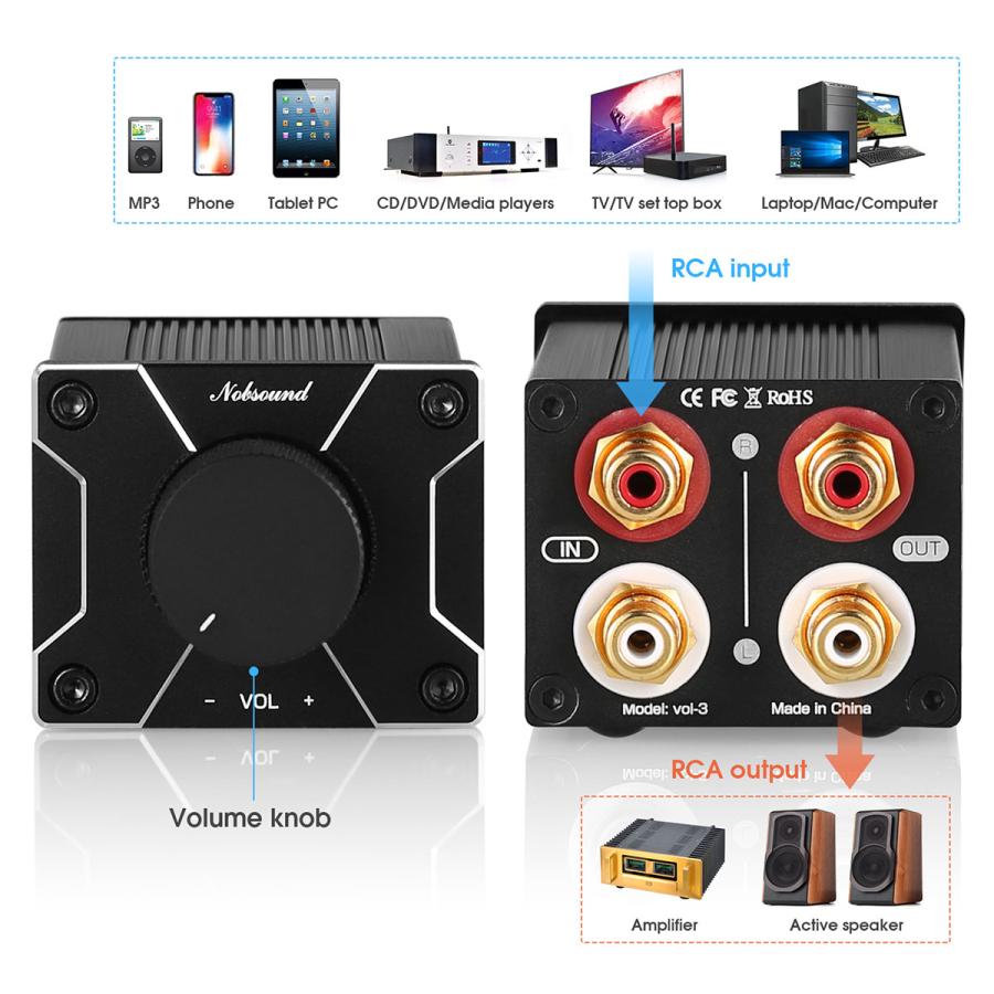 Nobsound Mini VOL-3 パッシブ ボリュームコントローラ パワーアンプ