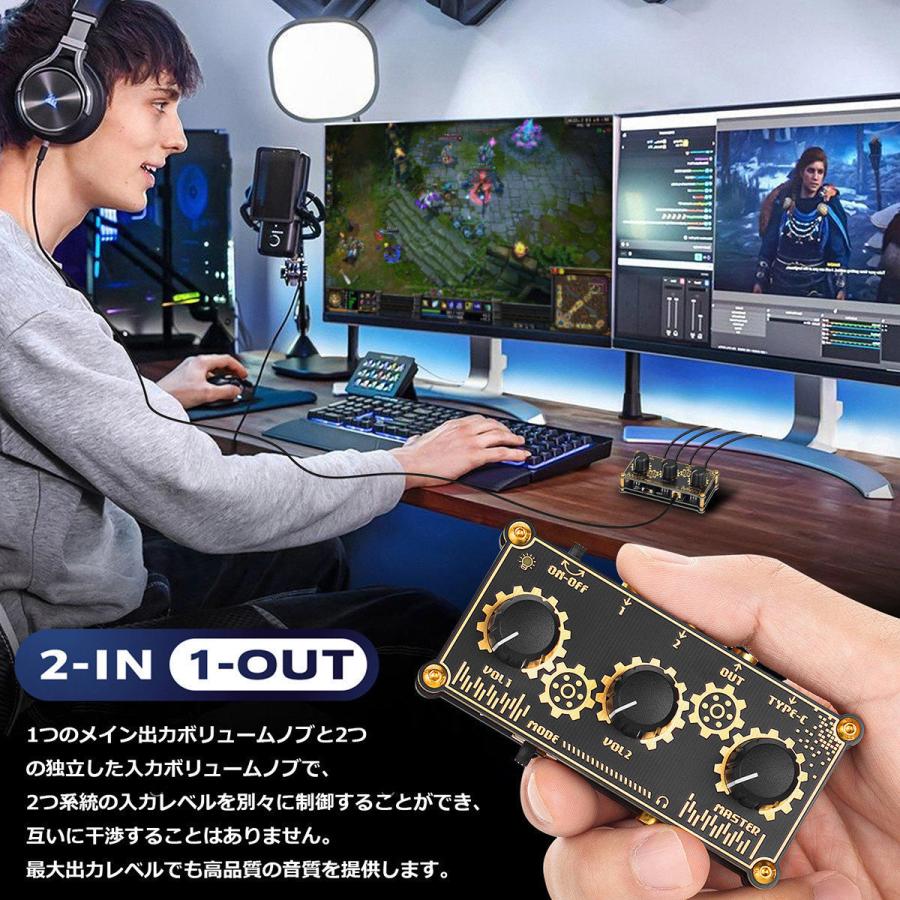 音楽機材セット Mini ステレオ 2CH ライン ミキサー ヘッドフォン モニタリング