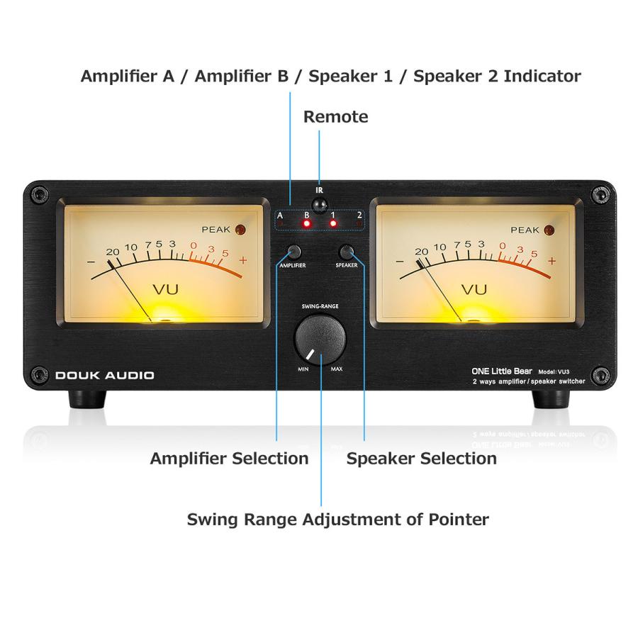 Douk Audio VU3 デュアル アナログ VUメーター 2WAY アンプ スピーカー オーディオスイッチャー ボックス DB パネルディスプレイ｜tysj-online｜08