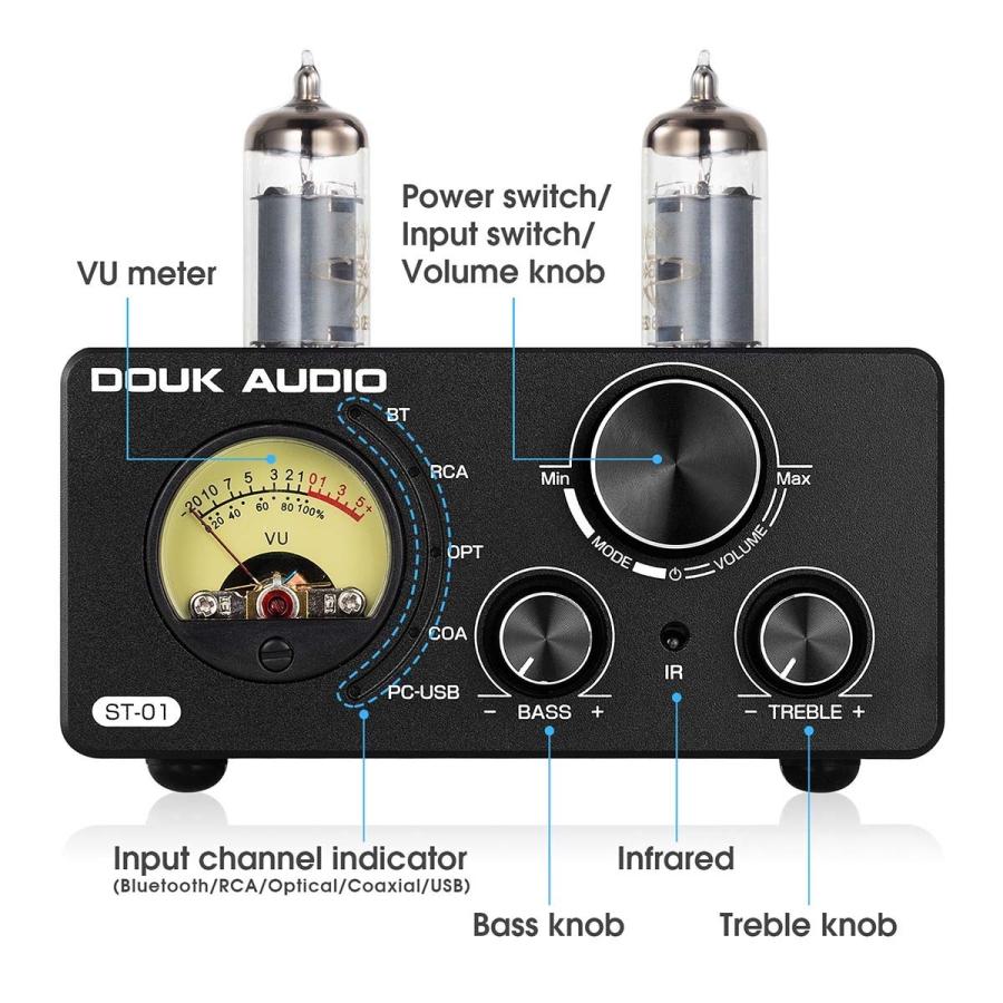 DOUK AUDIO ST-01 6K4 HiFi Bluetooth 5.0 真空管アンプ USB DAC COAX OPT デジタル オーディオ アンプ VUメーター付き｜tysj-shop｜12