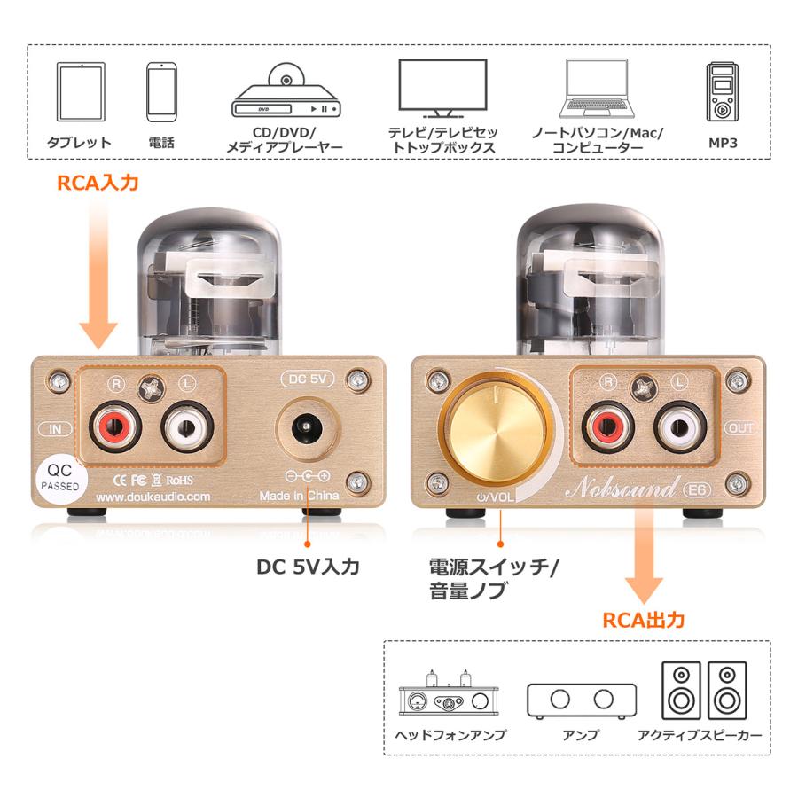 Nobsound E6 ミニ 真空管 プリアンプ： 12J1S搭載 105V高電圧設計 低