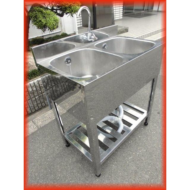 シンク 業務用 2槽シンク 流し台 ステンレス 750×450 蛇口付 保健所の