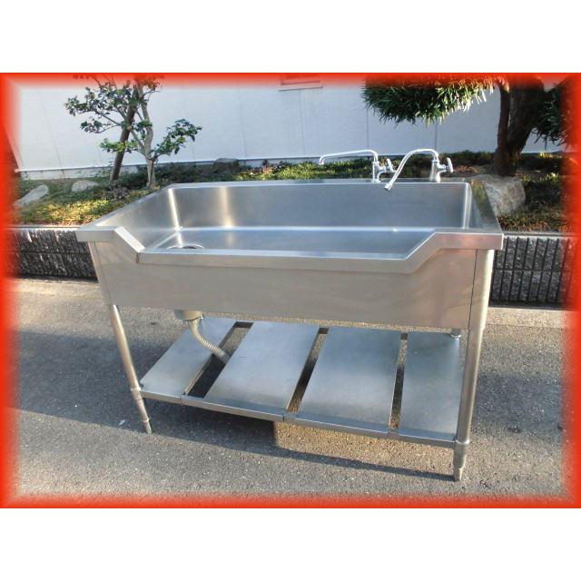 舟形シンク 業務用1槽シンク 蛇口2本付 流し台 中古 ステンレス 舟形シンク 業務用1槽シンク 蛇口2本付 流し台 中古 ステンレス