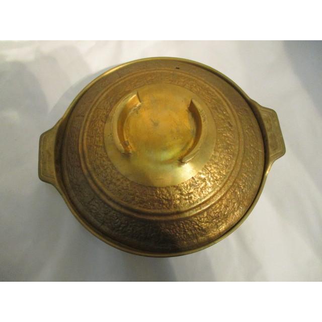 中古良品 業務用 真鍮 両手鍋 直径17ｃｍ 蓋つき 厨房小物 店舗用品 k0277の画像