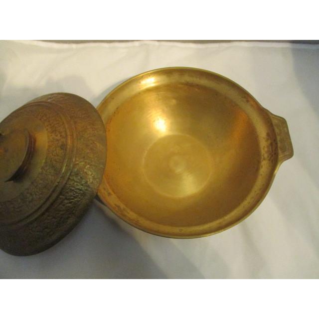 中古良品 業務用 真鍮 両手鍋 直径17ｃｍ 蓋つき 厨房小物 店舗用品 k0277の画像