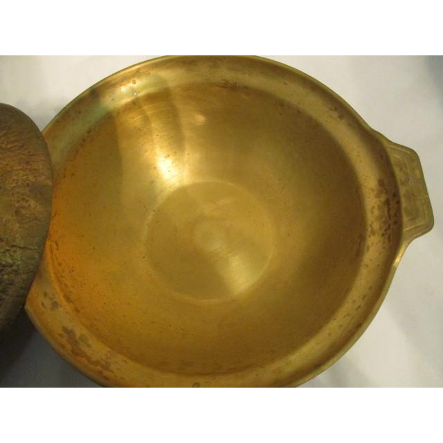 中古良品 業務用 真鍮 両手鍋 直径17ｃｍ 蓋つき 厨房小物 店舗用品 k0277の画像
