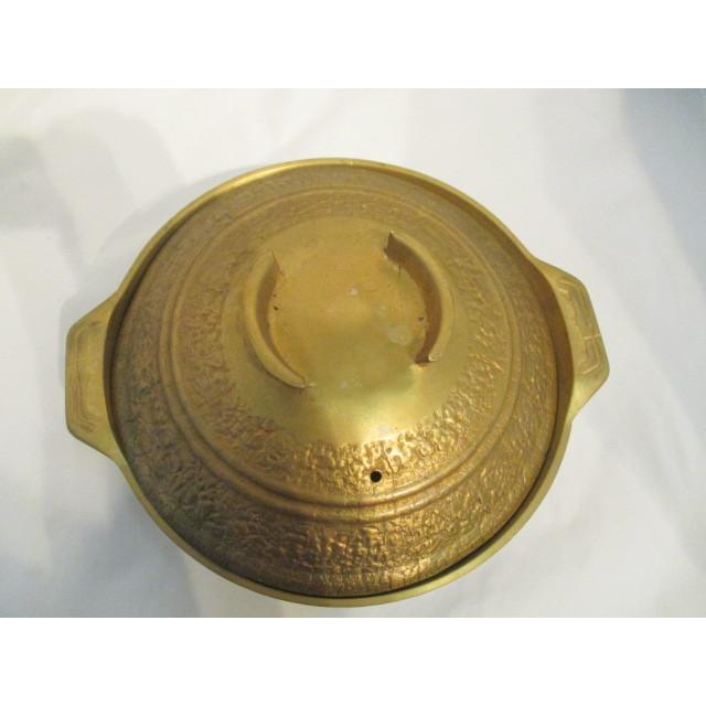 中古良品 業務用 真鍮 両手鍋 直径17ｃｍ 蓋つき 厨房小物 店舗用品 k0278の画像