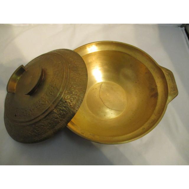 中古良品 業務用 真鍮 両手鍋 直径17ｃｍ 蓋つき 厨房小物 店舗用品 k0278の画像